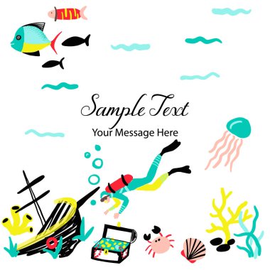 Scuba Dalış Sualtı Hazine Vektörü Çerçeve Arkaplanı