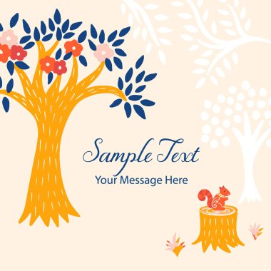 Orman Vektör Kart Arkaplanda Ağaç ve Sincap