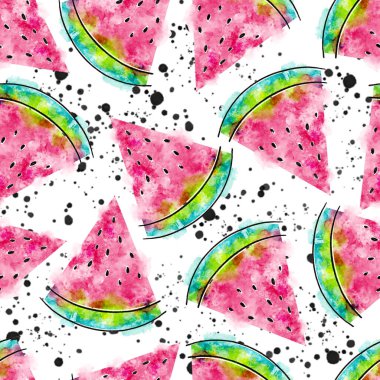 Dökülen Karpuz Dilimleri Sulu Renk Şablonu
