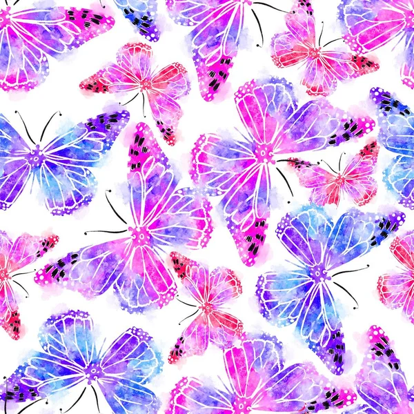 Pembe ve Mor Kelebekler Suluboya Kusursuz Desen