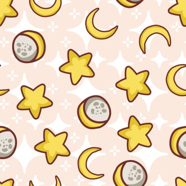 Şirin Yıldızlar ve Ay Kozmik Vektörü Kusursuz Desen