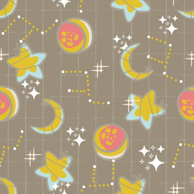 Kozmik Yıldız Bakışlı Şirin Çocuklar Vektör Kusursuz Desen