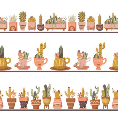 Boho Sulu Koleksiyon Vektörü Kusursuz Yatay Kenarlıklar Ayarlandı