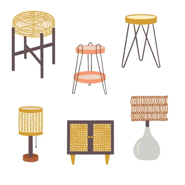 Bohemian Ev Eşyaları Vektörü İzole Edilmiş Elementler