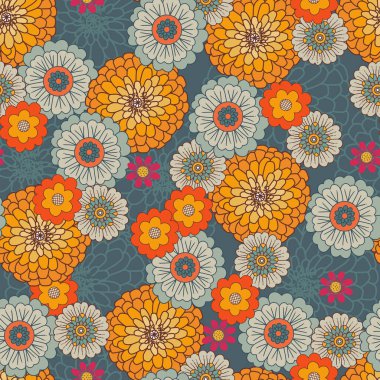 Retro Çiçekler Buket Vektörü Kusursuz Desen