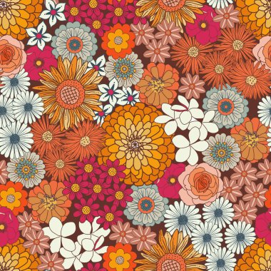 Muhteşem Retro Çiçekler Vektör Kusursuz Desen