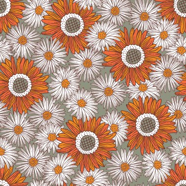 Ayçiçeği ve papatya harika çiçek taşıyıcısı kusursuz desen