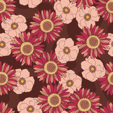 Harika Boho Çiçekleri Vektör Kusursuz Desen