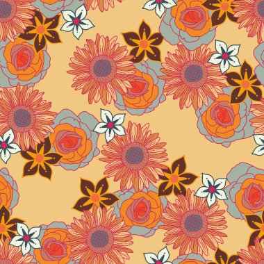 Retro Groovy Çiçek Vektörü Kusursuz Desen