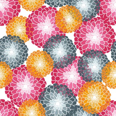 Çokrenkli Dahlia Çiçekleri Üst üste binen Vektörsüz Desen