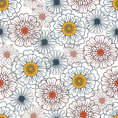 Çizgi Sanatsal Süslü Etnik Çiçekler Vektörsüz Desen