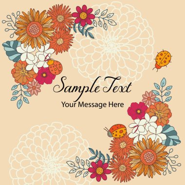 Retro Vintage Çiçek Buketleri Vektör Çerçeve Arkaplanı