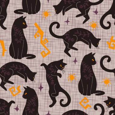 Kara Kediler Cadılar Bayramı Vektörü Kusursuz Desen