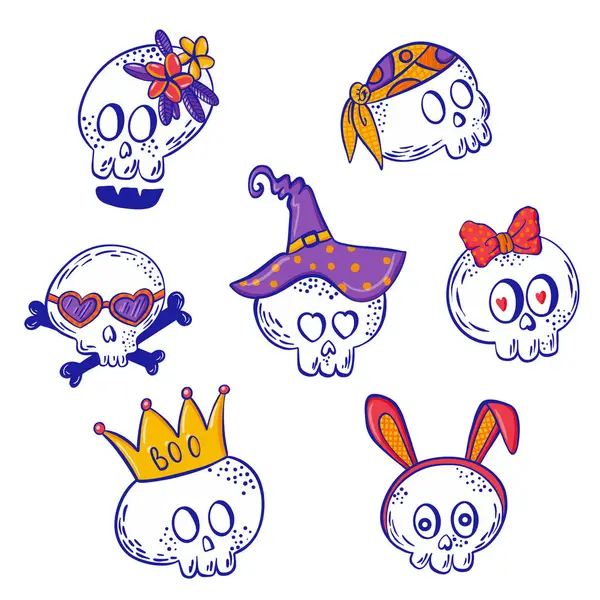 Funky Fashion Skulls Vektörü İzole Edilmiş Elementler