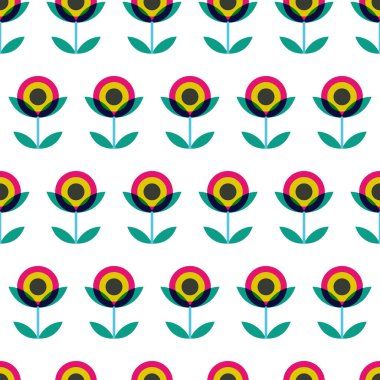 Retro Biçimlendirilmiş Küçük Çiçekler Vektörsüz Desen