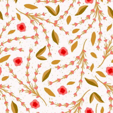 Oldukça Hassas Çiçek Dalları ve Yaprakları Vektör Kusursuz Desen
