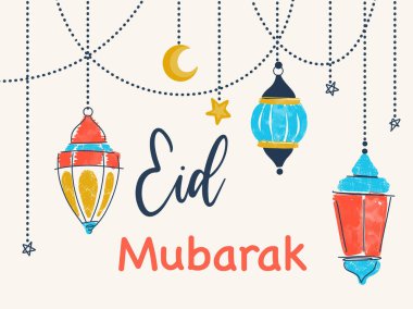 Bayram Mübarek Asılan Fenerler Vektör Kutlama Kartı Şablonu