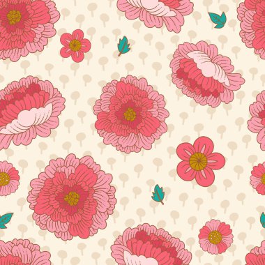 Klasik Süslü Pembe Çiçekler Vektör Kusursuz Desen