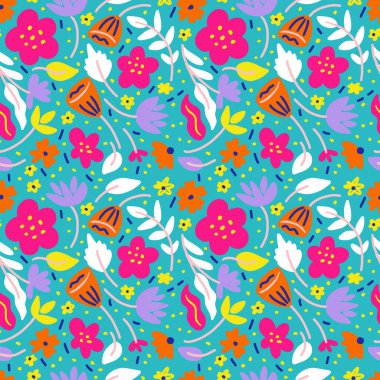 Modern Renkli Çiçekler Vektör Kusursuz Desen