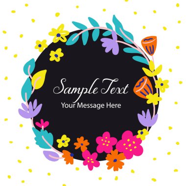 Parlak Retro Çiçek Yuvarlak Vektör Çerçeve Arkaplanı
