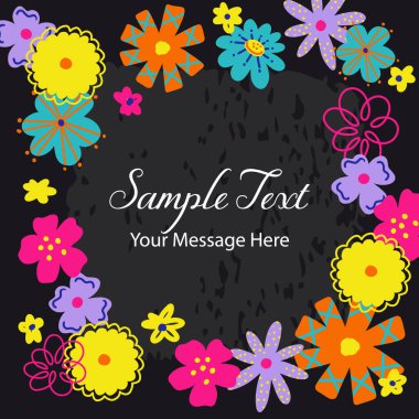 Parlak Renkli Retro Çiçek Vektör Çerçeve Arkaplanı