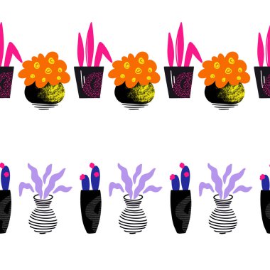 Şirin Saksılar Vektörü Kusursuz Yatay Kenarlıklar Ayarlandı