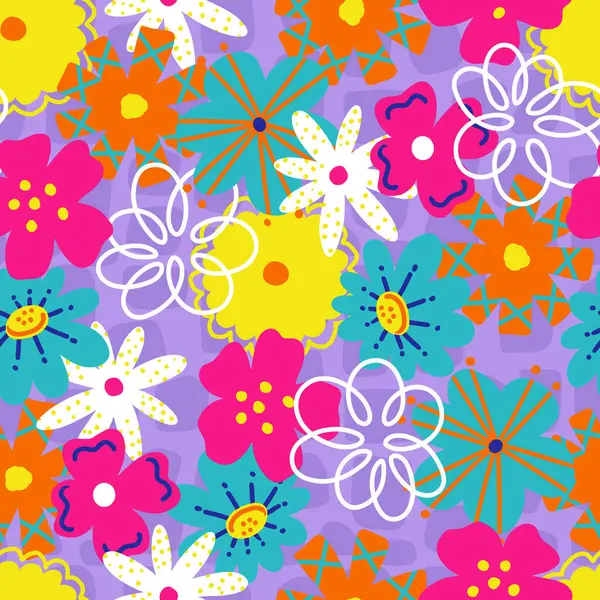 Parlak Bahar Retro Çiçek Vektörü Kusursuz Desen