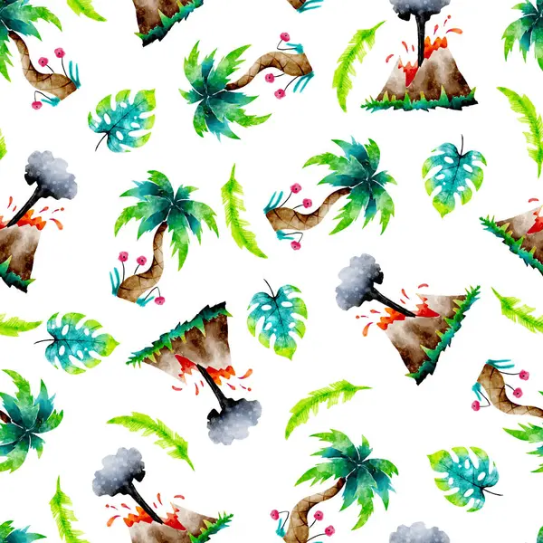 Tropikal Volkanik Ada Su Boyası Kusursuz Desen