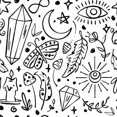 El Çekimi Mistik Motifler Tek Renk Vektörü Kusursuz Desen