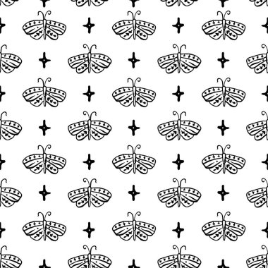 Mistik Kelebek ve Yıldızlar Vektörü Kusursuz Desen