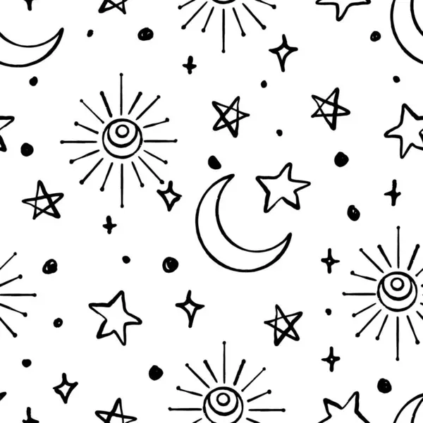 Kara Vektör Desenli El Çizimi Göksel Nesneler