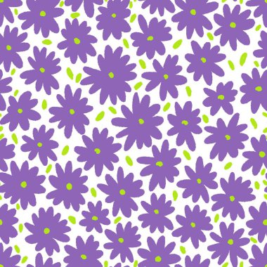 Mor Ditsy El Çekimi Çiçekler Kusursuz Desen
