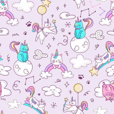 Gökyüzündeki Şirin Tekboynuzlu Kediler Kusursuz Kalıp