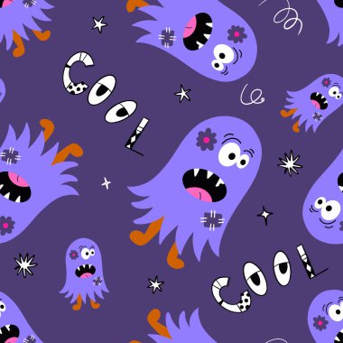 Mor Cadılar Bayramı Hayalet Vektörü Kusursuz Desen