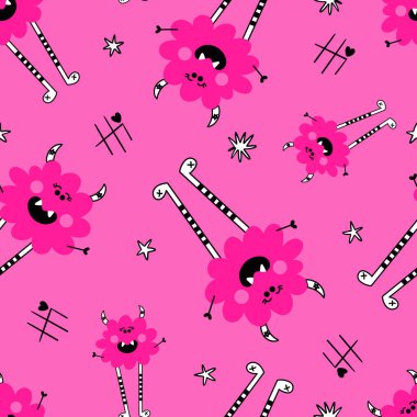 Uzun Bacaklı Pembe Canavarlar Vektör Kusursuz Desen