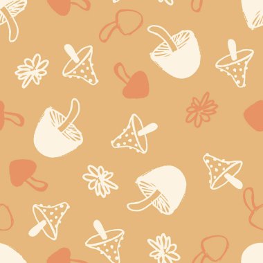 El Çizimi Mantar Vektörü Kusursuz Desen