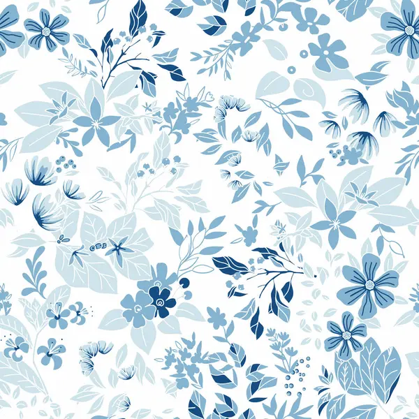 Tüm Mavi Botanik Vektörü Kusursuz Desen