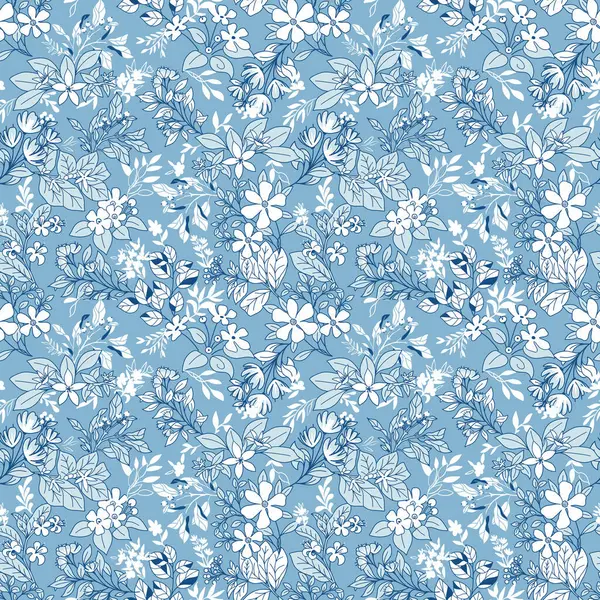 Mavi Tek Renkli Küçük Ölçekli Çiçek Vektörü Kusursuz Desen