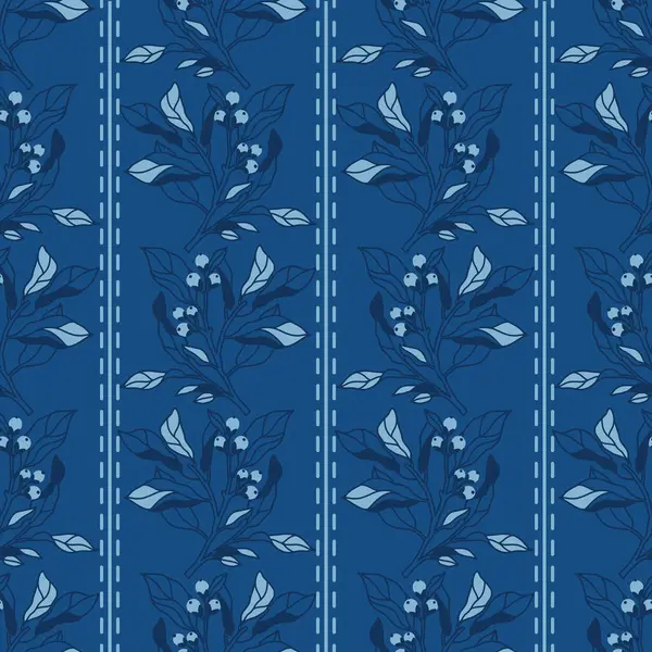 Tous Les Blue Leaves Branch Stripe Vector Seamless Pattern — Image vectorielle