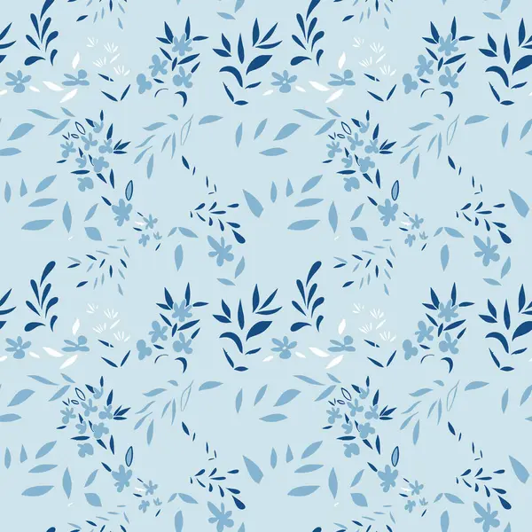 Bleu Monochrome Feuilles Éparpillées Vectoriel Modèle Sans Couture — Image vectorielle