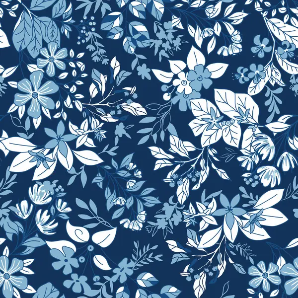 Modèle Sans Couture Bleu Monochrome Forêt Vecteur — Image vectorielle