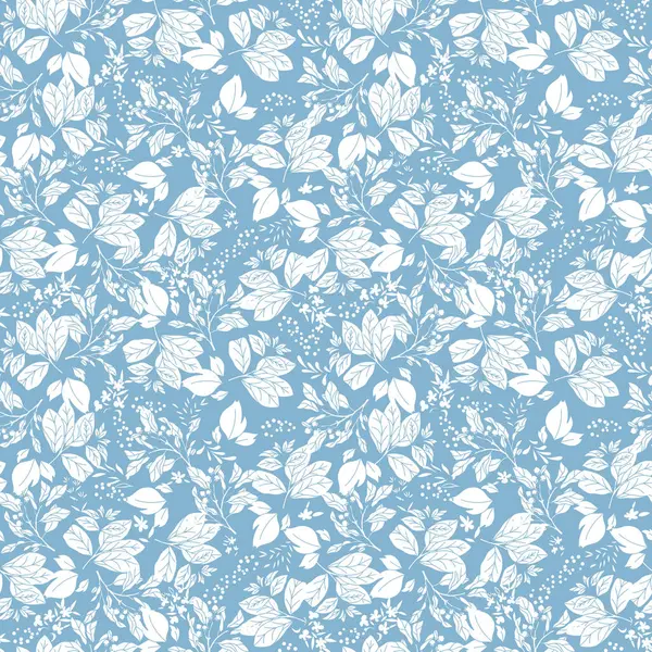 Blue Monochrome Leaves Berries Vector Seamless Pattern — Stock Vector