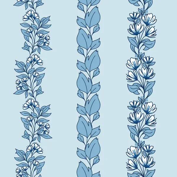 Ensemble Bordures Verticales Sans Couture Faisceau Feuillage Bleu — Image vectorielle