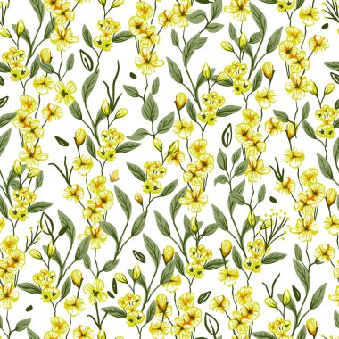 Sarı Küçük Çiçekler Vektör Dalları Kusursuz Desen