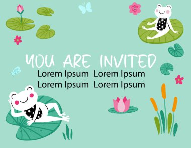 Komik Tembel Kurbağalar Karakter Vektör Arkaplanı