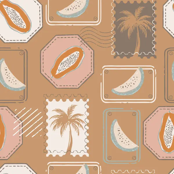 Retro Tropikal Meyveler Vektör Damgaları Kusursuz Desen