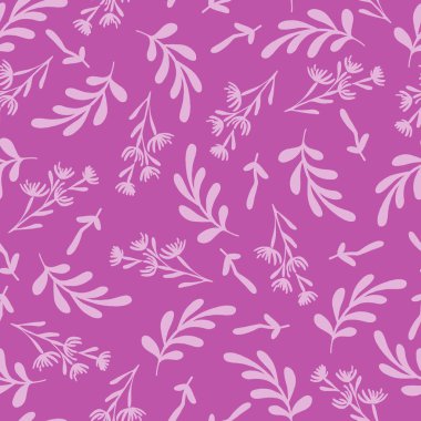 Mor Tek Renkli Yaprak Dalları Vektörsüz Desen