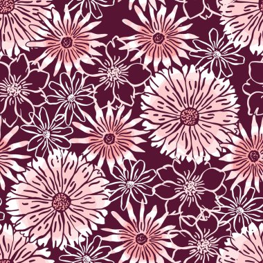 Şeftali rengi Papatya Vektörü Kusursuz Desen