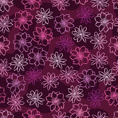 Küçük Hat Çiçekleri Vektörü Kusursuz Desen