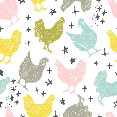 Yıldız vektörsüz desenli Tavuk ve Horoz